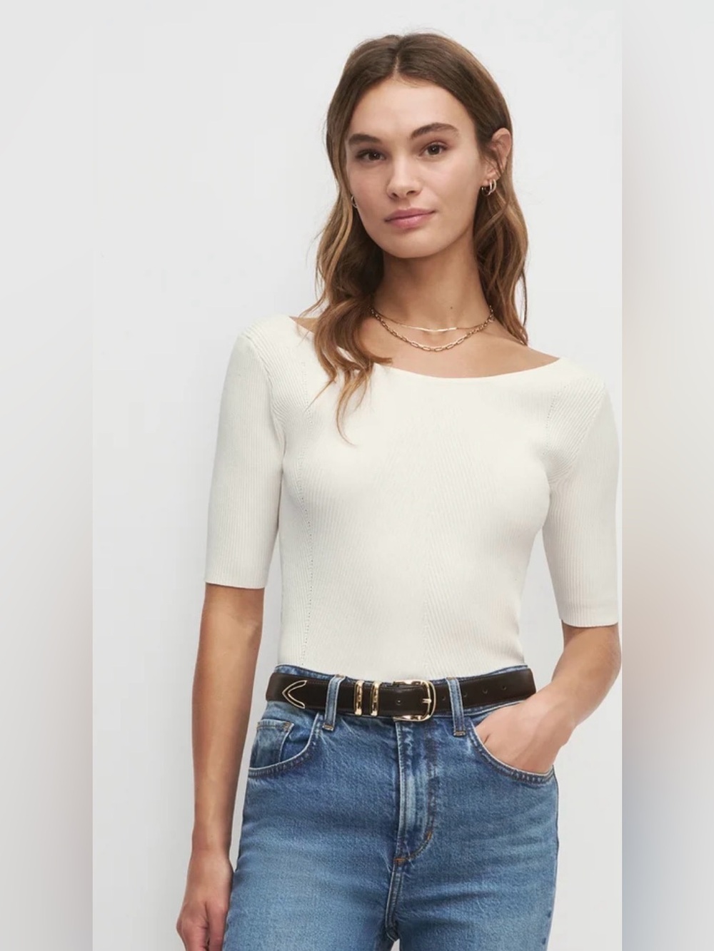 Favorite Daughter Cream Behind the Scenes Ribbed Top NWT